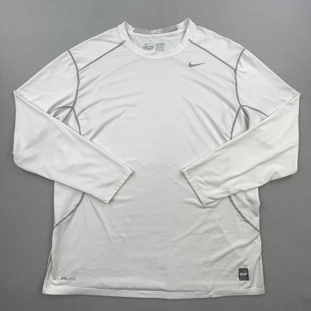 Nike Pro Combat Shirt Mens XXL White Long Sleeve Compression DriFit T-Shirt Tee